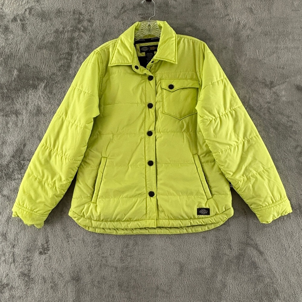 Dickies Quilted Puffer Snap Jacket Womens M Yellow Lightweight Insulated Pockets